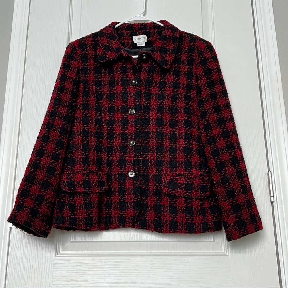 Vintage Koret Wool Blend Jacker Women’s Size 12 Black Red Blazer